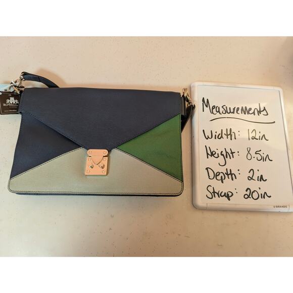 NWT Rowallan of Scotland Addie Shoulder Bag Navy Emerald White Leather Purse - Picture 12 of 12